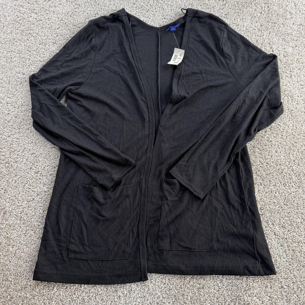Aéropostale Sweater Womens XL Black Open Front Cardigan Ribbed Knit Pockets